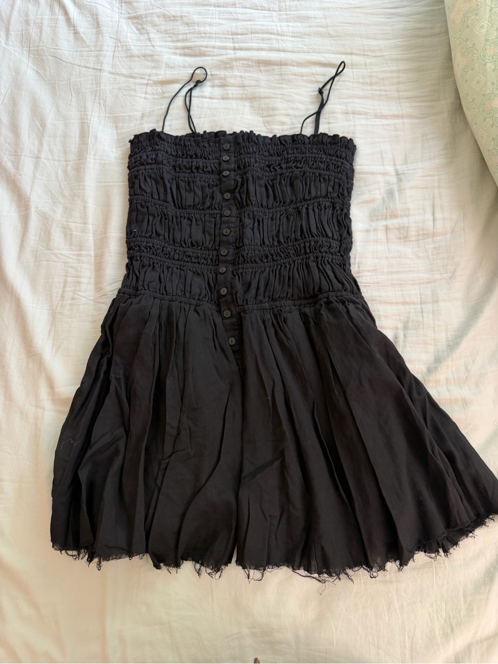 Free People Lausanne Black Smocked Mini Dress